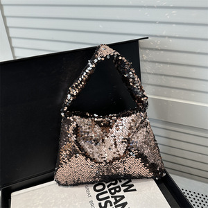 Silver <b>Sequin</b> <b>Handbag</b> Fashionable Design Metallic Material Open Closure Daily Use Women's Tote Bag - Product Image 2