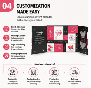 Boîte cadeau calendrier de l'avent noire premium 24 jours avec ruban rouge, pelliculage mat et compartiments numérotés - Product Image 4