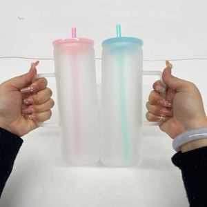 Vaso recto delgado de 20 oz para sublimación DIY con asa, de vidrio esmerilado transparente y colorido, tipo lata, en stock en almacén de EE. UU. - Product Image 4