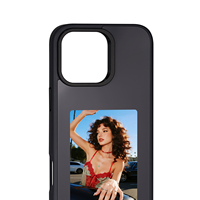 Étui de téléphone intelligent avec écran E-Ink arrière, étui personnalisé avec fond d'écran photo orange pour iPhone 15/14/13 Pro, sensation de téléphone nu