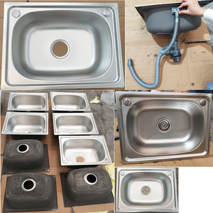 Lavello da <span class=keywords><strong>Cucina</strong></span> Moderno a Vasca Singola 530x380x180mm in Acciaio Inox SUS201 con <span class=keywords><strong>Sifone</strong></span> e Due Fori - Product Image 4