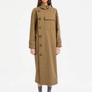 <span class=keywords><strong>Veste</strong></span> longue <span class=keywords><strong>kaki</strong></span> pour <span class=keywords><strong>femme</strong></span>, automne, à simple boutonnage, boutons surdimensionnés, col montant irrégulier, avec des poches extra larges - Product Image 1