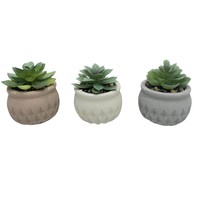 Petit pot à fleurs rond en ciment émaillé européen fait à la main pour une utilisation en intérieur/extérieur avec plante verte en plastique