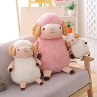 Peluche Mouton Mignon et Moelleux, Jouet en Peluche Doux, Poupée Animal en Peluche Agneau Kawaii avec Cornes Courbes pour Cadeau d'Anniversaire Enfant