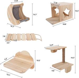 Juego de estantes de pared de madera maciza para gatos, 7 Uds., moderno, bricolaje, casas de estrellas, condominios, perchas, poste para rascar, puente para gatitos, muebles para mascotas - Product Image 2