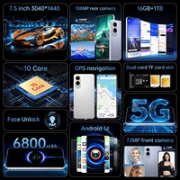 Smartphone 5G S25 Edge+ Original, 16 Go + 1 To, Déca-Core, Haute Configuration, Android 15, Écran AMOLED 120Hz, CDMA, Double SIM, LTE, Mobile Global