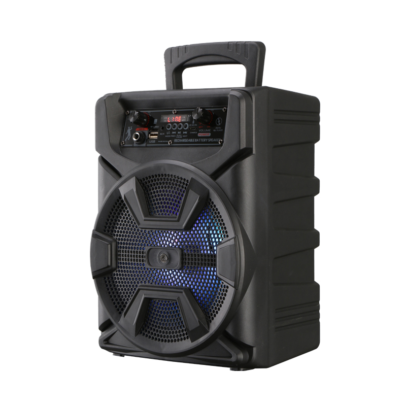 8 inch Cheaper Portable Speaker Box Rechargeable Plastic BT Wireless Trolley Speaker With Colorful Lights