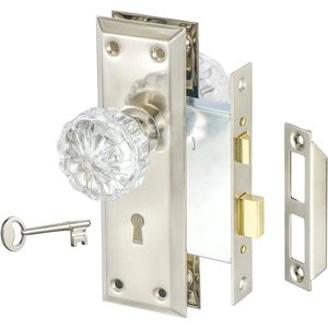 Set di serratura da infilare per interni con chiave <span class=keywords><strong>Vintage</strong></span> con pomello in vetro In acciaio si adatta da 1 3/8 a 1 3/4. Porte interne per pomello porta in vetro - Product Image 3
