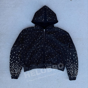 Nhà sản xuất áo hoodie nam có khóa kéo, chất liệu cotton, đính đá, logo tùy chỉnh, không in hình - Product Image 3