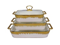 Ensemble de casseroles de cuisson à induction en céramique dorée rectangulaires modernes, vaisselle créative en fer, comprenant un support pour plat de cuisson, pot léger pour hôtel