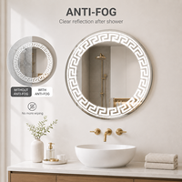 Miroir de salle de bain rond à LED Bluetooth, rétroéclairé et éclairé par l'avant, à intensité variable, anti-buée, 3 couleurs, pour la salle de bain et le salon
