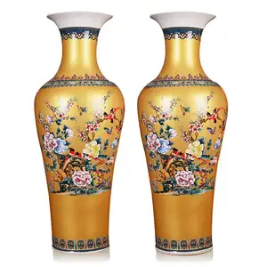 Jingdezhen Masterpiece lüks Modern mavi ve beyaz şakayık seramik vazo-bir büyük zemin ayakta dekorasyon için otel ve ev