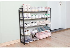 Zapatero de 5 niveles para entrada, organizador de zapatos resistente, almacenamiento para dormitorio, estante de zapatos de Metal negro resistente con ganchos - Product Image 3
