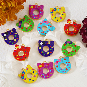 Colgante de Oreja de Gato en Forma de Donut, Acero Inoxidable, Chapado en Oro de 18K, Dije de Dibujos Animados, Accesorio de Joyería DIY - Product Image 1
