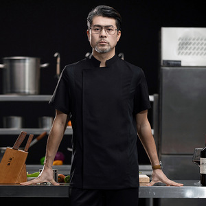 Chemise de chef à manches courtes en coton blanc pour homme, couleur unie, respirante, uniforme de cuisine pour hôtels et restaurants - Product Image 2