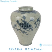 RZNA38-A chinois Antique dynastie Ming bleu et blanc peint à la main motif de fleurs urne en céramique porcelaine Pot de fleur prune Vase