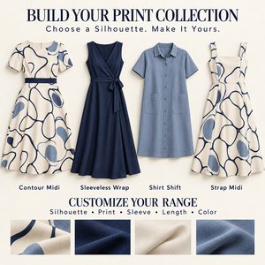 Abito Midi da Donna Personalizzato OEM con Stampa Contorno in Porcellana, Bordo Zaffiro Effetto Ciottolo Disegnato <span class=keywords><strong>a</strong></span> <span class=keywords><strong>Mano</strong></span>, Esclusiva Anteprima Espositiva, Private Label - Product Image 6