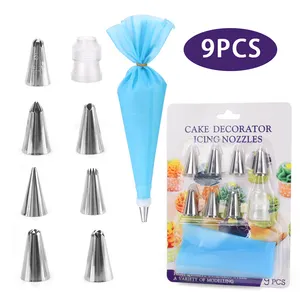9pcs Food Safe Stainless Steel Tip Coupler Pastry Bag Cake Decoration Tools Icing Nozzle Tip Set