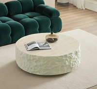 Table basse ronde en travertin naturel Wabi Sabi, table en pierre cylindrique basse avec côtés bruts pour salon