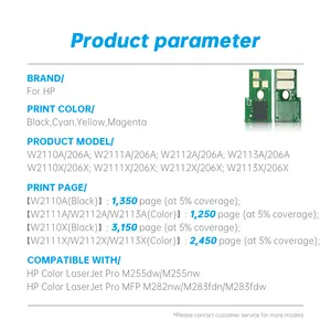 Cartridge Chip 206A W2110A W2111A W2112A W2113A For HP Color LaserJet Pro M255DW M255NW Toner Chip Compatible