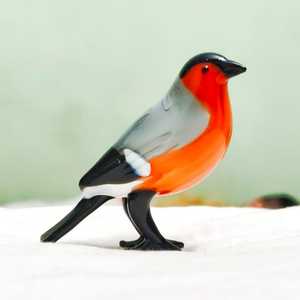 Figurine d'oiseau en verre artisanal, poitrine orange, ailes grises, tête noire, sculpture d'animal, ornement - Product Image 1