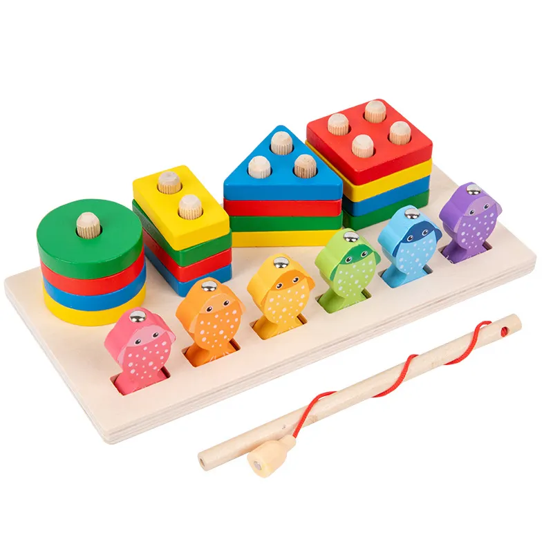 1 में 2 मोंटेसरी लकड़ी के निर्माण ब्लॉक खिलौने लकड़ी आकार पहेली बोर्ड चुंबकीय मछली पकड़ने का खेल शैक्षिक खिलौने बच्चों के लिए