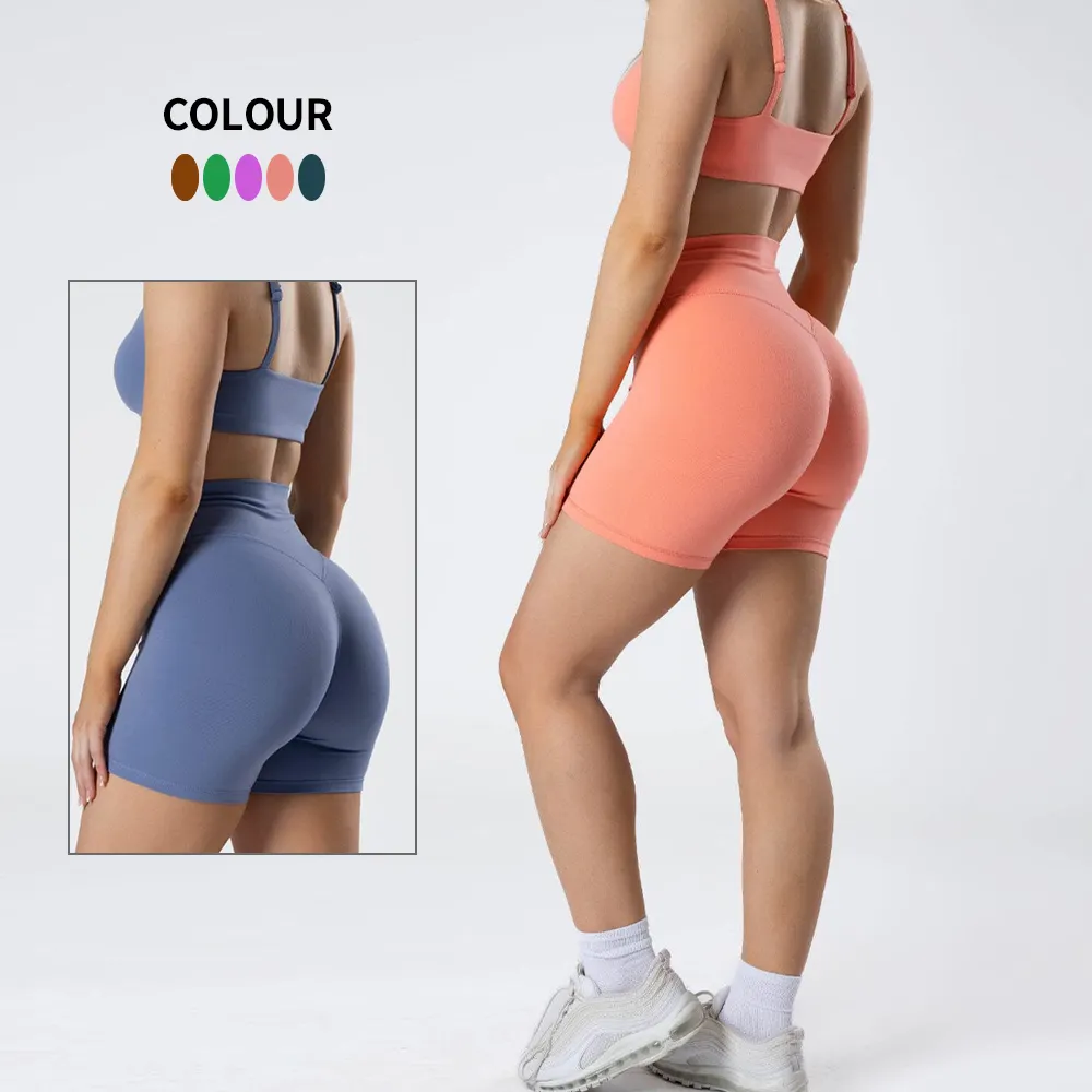 Op Maat Gemaakte Logo Activewear Womens Kleding Gym Fitness Sets Tweedelige Workout Yoga Korte Broek Set