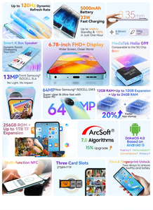 Teléfono Inteligente Blackview OSCAL TIGER 12, Helio G99, Pantalla de 6.78'' 120Hz 2.4K, 12GB 256GB, 64MP, Teléfono Móvil Android 13 - Product Image 3