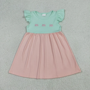 Vestido Rosa con Lazo Bordado hasta la Rodilla para Niñas, Vestido de Manga Corta para Bebés y Niñas Pequeñas - Product Image 1