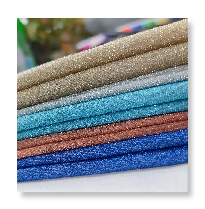Wholesale Polyester Spandex Textile 8088n Metallic Ribbed Knit Clothing Fabric