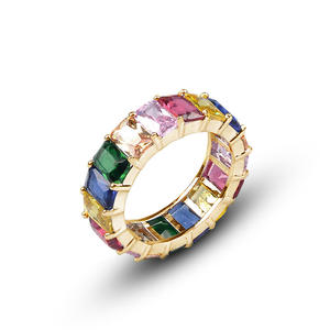 Anillo de Eternidad Completo de Cobre con Circonitas Baguette, Bañado en Color, Banda de Eternidad con Circonitas Cúbicas Baguette - Product Image 3