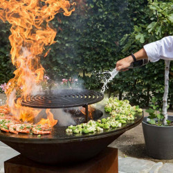 Foyer Extérieur Barbecue Plancha en Acier Corten avec Rangement Bois de Chauffage - Product Image 5
