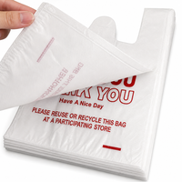 Sacs en polyéthylène haute densité (HDPE) blancs imprimés avec message de remerciement, pour t-shirts et gilets, avec poignées pliables, emballage empilable, étanches, pour la vente au détail et le shopping, avec indication de réutilisation et de recyclage.
