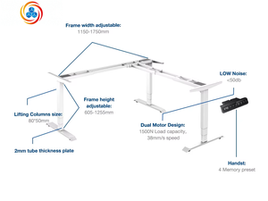 Sistema de elevación de escritorio con marco negro JIECANG, escritorio eléctrico en forma de L con altura extensible para trabajar sentado o de pie - Product Image 5