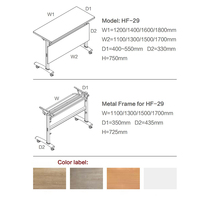 Bureau de conférence commercial LIWEI en bois, pliable et extensible, avec design moderne, roulettes en acier et étagère de rangement en acier