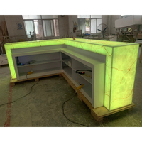 Comptoir de bar miniature pour la maison, comptoir de bar en forme de L, panneau en verre, LED, comptoir de bar de boîte de nuit portable