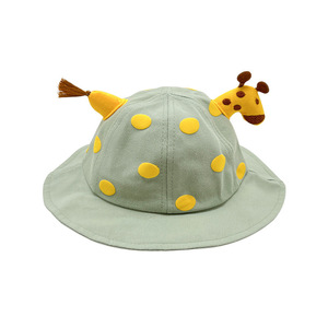 Baby Bucket Hat Blue Polka Dot Cartoon Giraffe Sun Protection Hat For 1-2 Year Old Spring Summer Unisex Fisherman Hat - Product Image 3