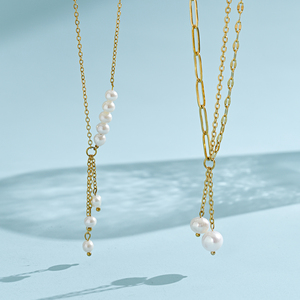 Collar de cadena de oro con cruz y perlas, dos dijes de cruz, pares de perlas, inspirado en la fe, ajustable, joyería diaria para mujer - Product Image 3