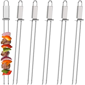 Juego de Brochetas Planas para Barbacoa de Acero Inoxidable Pulido con Mango Largo, Antiadherentes, Aptas para Lavavajillas, Accesorios para Parrilla - Product Image 1