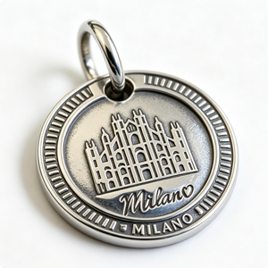 Pendentif Souvenir Cathédrale de Milan en Alliage de Zinc Plaqué Argent, Design Circulaire Gaufré, Style Antique - Product Image 1