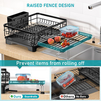 Égouttoir à vaisselle moderne pliable en acier au carbone résistant à la rouille, avec étagère de drainage extractible et support de rangement extensible pour comptoir de cuisine