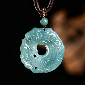 Auténtico Colgante de Jade Natural Azul Agua Dulce con Diseño de Pez, Jadeíta de Grano Liso, de Alta Gama para Hombre, Estilo Hiphop, Certificado NGTC - Product Image 2