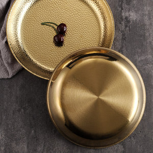 Assiette ronde martelée en acier inoxydable 304, dorée et argentée, pour service de steak et de plats de fête - Product Image 3