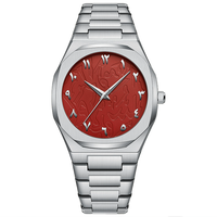 Montre à quartz de luxe pour homme, cadran à chiffres arabes, verre minéral, bracelet en acier inoxydable, fermoir papillon, résistante à l'eau 30M