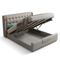 Lit de rangement de luxe moderne avec éclairage LED - Cadre de lit rembourré en cuir pour tailles King et Queen, idéal pour la vente en gros B2B