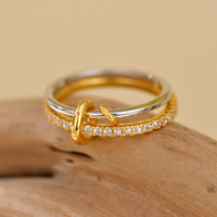 Bague légère personnalisée en argent sterling S925, style Ins, avec diamants en cercle complet, double couche, color-block, tendance, élégante et féminine
