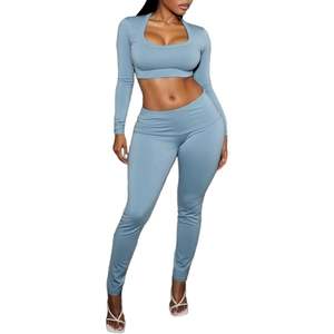 Conjunto de Yoga Personalizado 2026 para Mujer, Top Corto de Manga Larga y Leggings de Cintura Alta, Traje Deportivo de Dos Piezas, Spandex Poliéster Elástico en Cuatro Direcciones - Product Image 1
