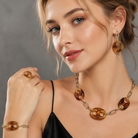Parure 4 pièces vintage européenne et américaine en acier inoxydable plaqué or 18 carats, motif nez de cochon, collier, boucles d'oreilles, bague et bracelet, pour mariage