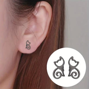 E3421 <b>Cat</b> Stud Earrings Black And Gold Zinc Alloy Women's Cute Fashion Jewelry <b>Gift</b> - Product Image 4