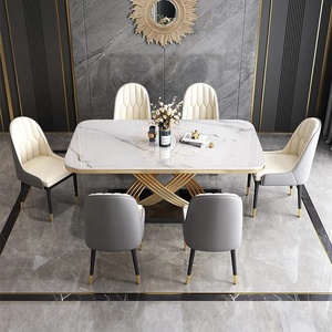 Ensemble Moderne de Luxe Rectangulaire Table et Chaises de Salle à Manger en Marbre, Acier Inoxydable et Pierre Frittée, 4 à 6 Places, Meubles pour Salle à Manger - Product Image 5